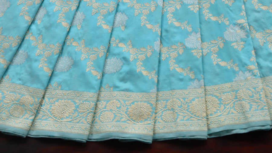 Sky Blue Jangla Banarasi saree — blouse piece
