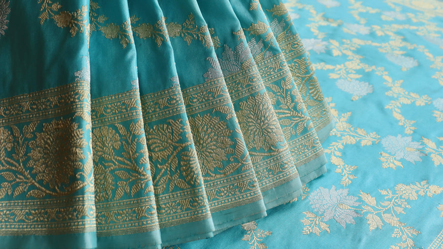 Sky Blue Jangla Banarasi saree — pallu detail