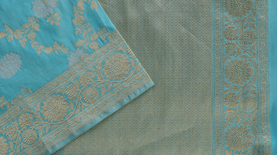 Sky Blue Jangla Banarasi saree — full layout