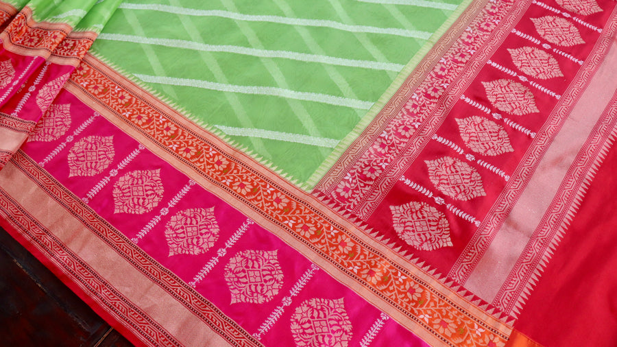 Multicoloured Aada Kadhua Banarasi saree — fabric texture