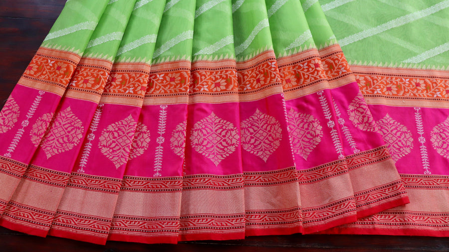 Multicoloured Aada Kadhua Banarasi saree — blouse piece