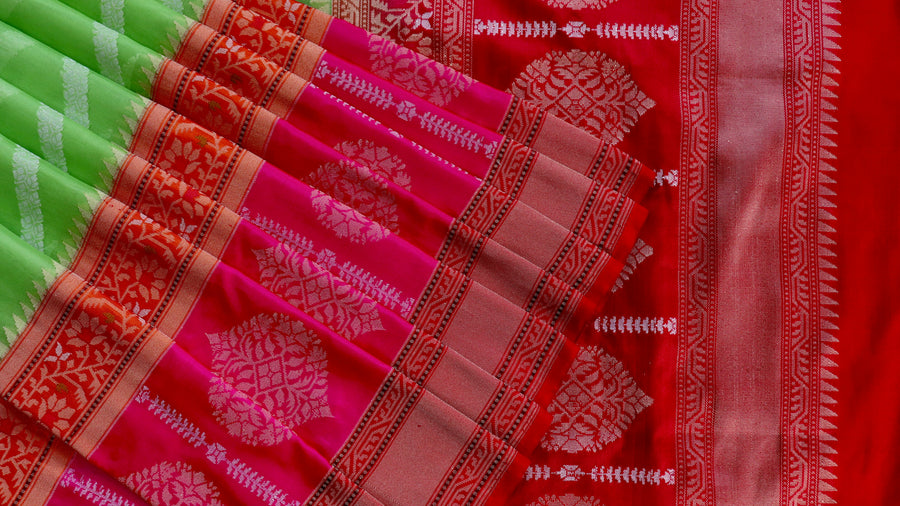 Multicoloured Aada Kadhua Banarasi saree — front drape