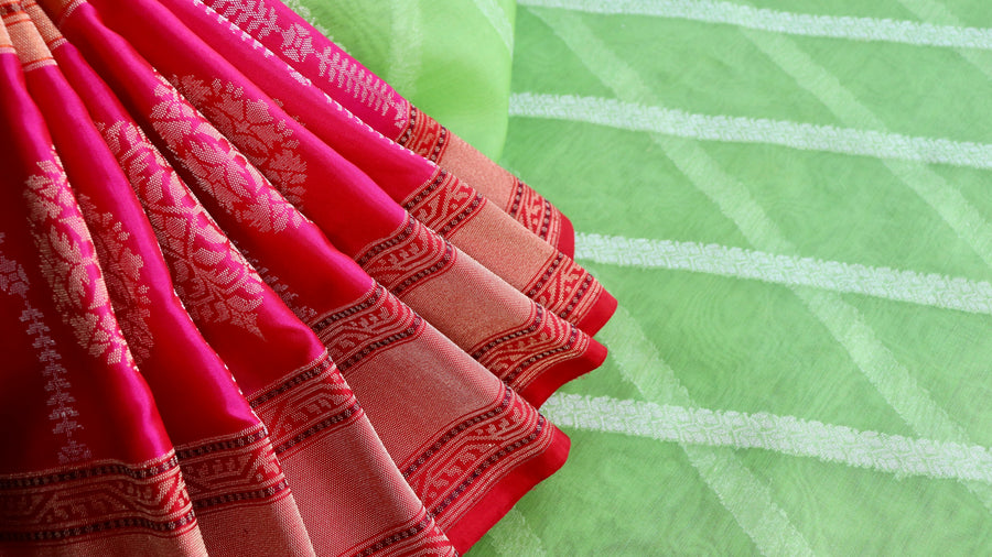 Multicoloured Aada Kadhua Banarasi saree — pallu detail