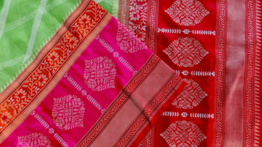Multicoloured Aada Kadhua Banarasi saree — full layout